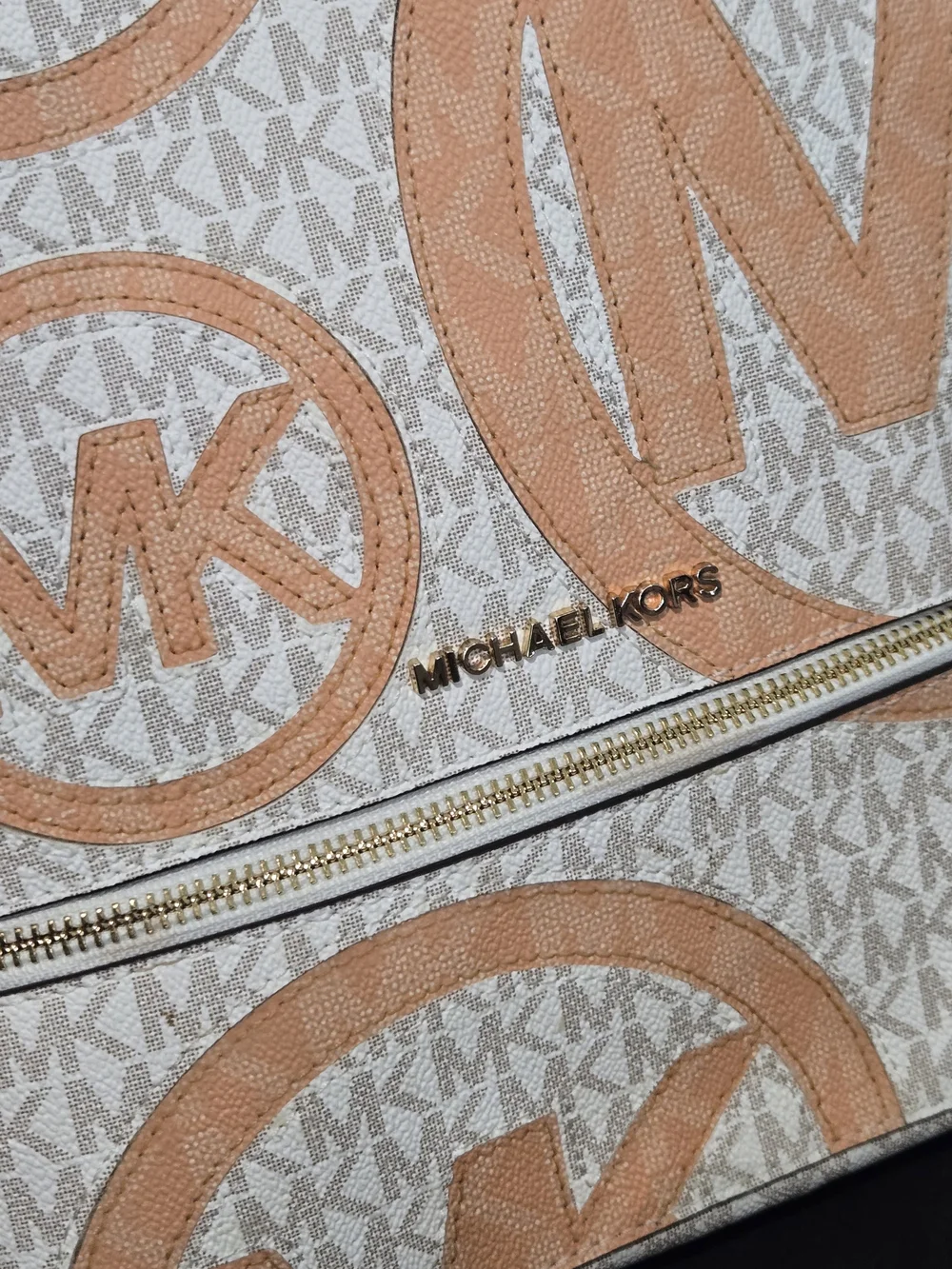 Michael Kors Rhea Zip Medium Backpack — Vanilla/Acorn MK Logo